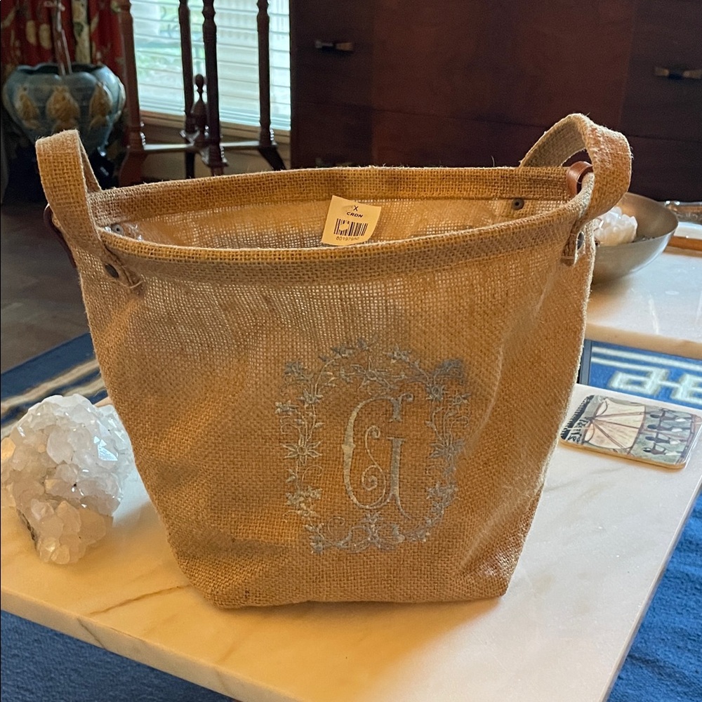 Jute Tote Bag with Embroidered Monogram “G”